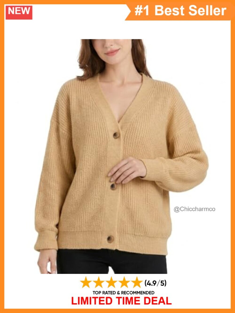 Chunky Knit Button Down Cardigan V Neck Loose Fit Soft Warm Fall Winter